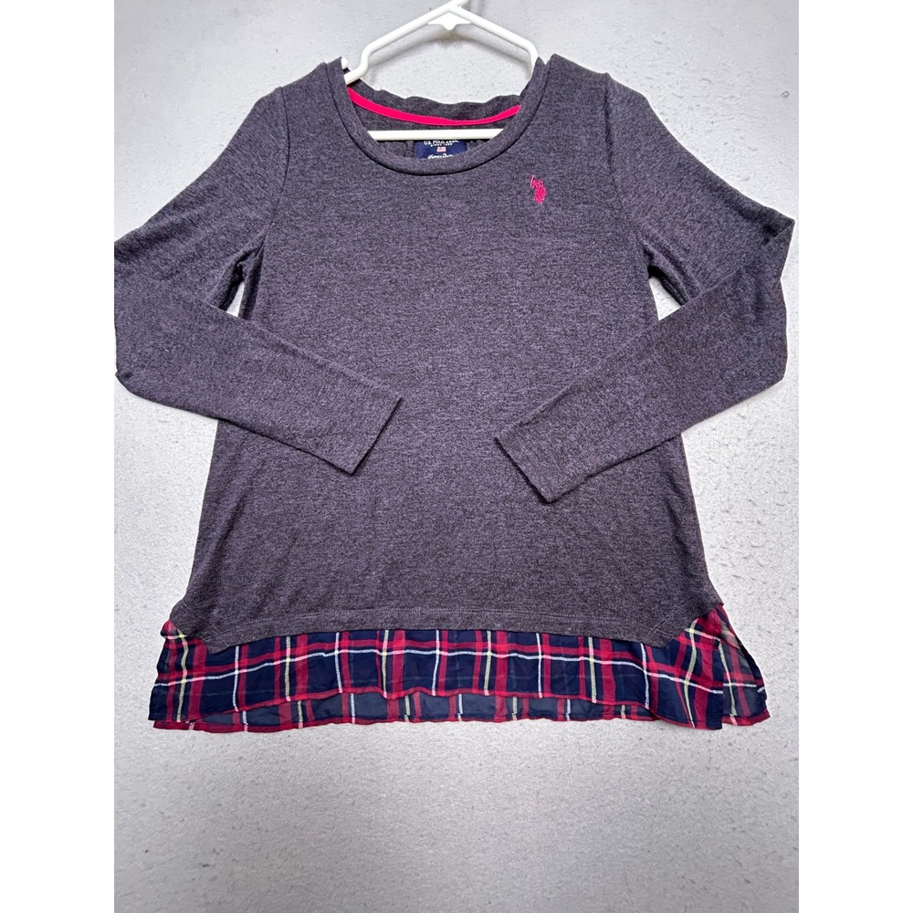 U.S. Polo Assn. Top Viscose Blend Charcoal Plaid Medium Womens